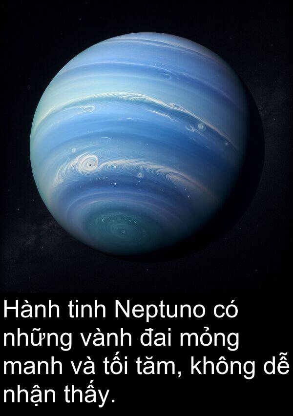 đai: Hành tinh Neptuno có những vành đai mỏng manh và tối tăm, không dễ nhận thấy.