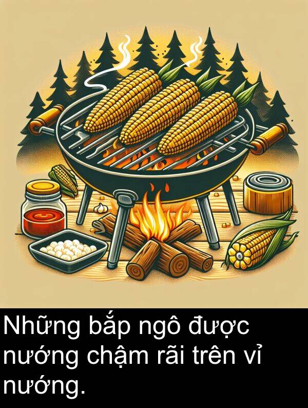 bắp: Những bắp ngô được nướng chậm rãi trên vỉ nướng.