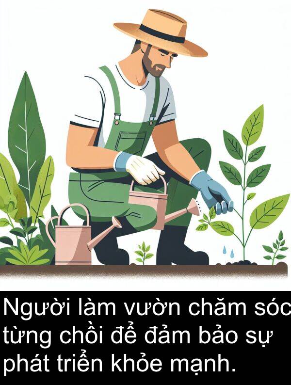 đảm: Người làm vườn chăm sóc từng chồi để đảm bảo sự phát triển khỏe mạnh.