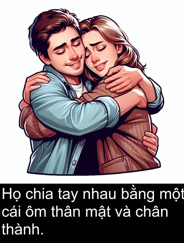 mật: Họ chia tay nhau bằng một cái ôm thân mật và chân thành.