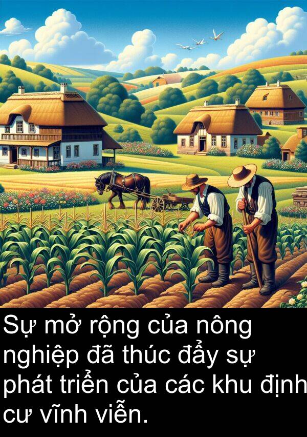 đẩy: Sự mở rộng của nông nghiệp đã thúc đẩy sự phát triển của các khu định cư vĩnh viễn.
