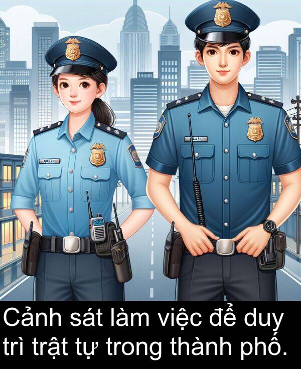 trật: Cảnh sát làm việc để duy trì trật tự trong thành phố.