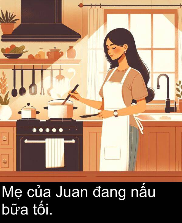 bữa: Mẹ của Juan đang nấu bữa tối.