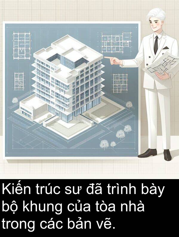 bày: Kiến trúc sư đã trình bày bộ khung của tòa nhà trong các bản vẽ.