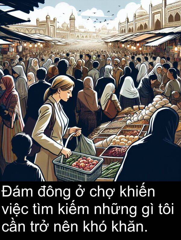 đông: Đám đông ở chợ khiến việc tìm kiếm những gì tôi cần trở nên khó khăn.