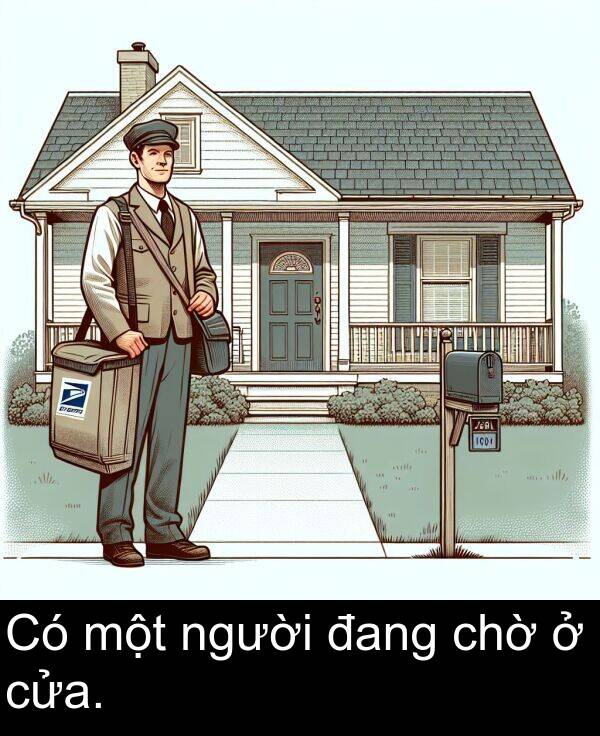 đang: Có một người đang chờ ở cửa.