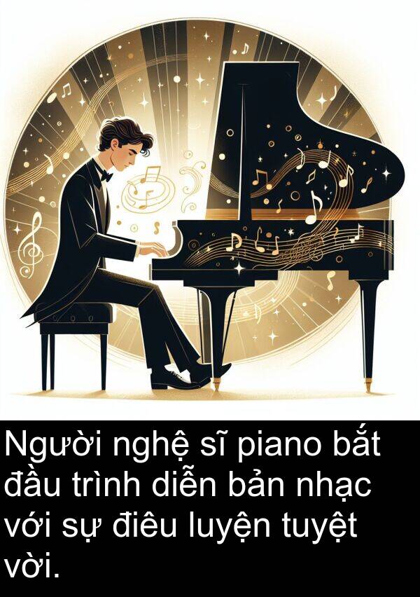 điêu: Người nghệ sĩ piano bắt đầu trình diễn bản nhạc với sự điêu luyện tuyệt vời.