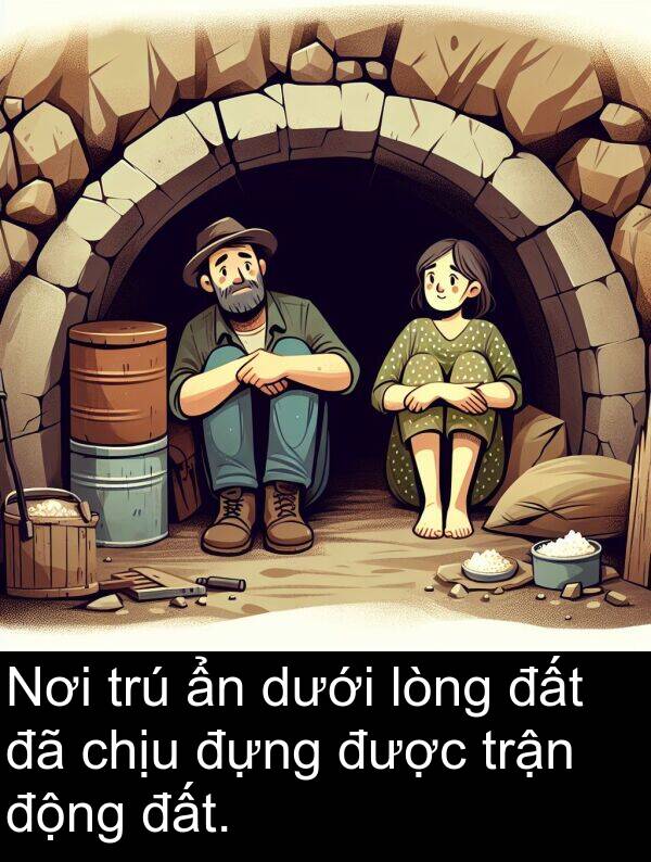 đựng: Nơi trú ẩn dưới lòng đất đã chịu đựng được trận động đất.