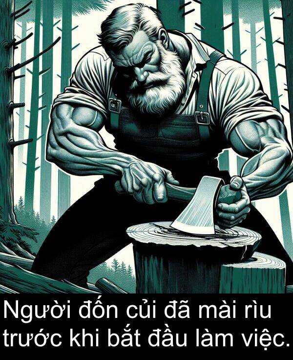 đầu: Người đốn củi đã mài rìu trước khi bắt đầu làm việc.