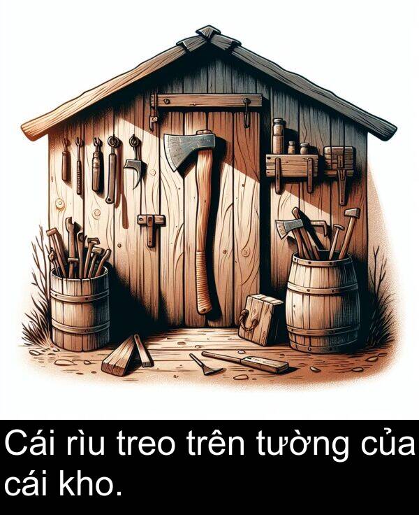 rìu: Cái rìu treo trên tường của cái kho.