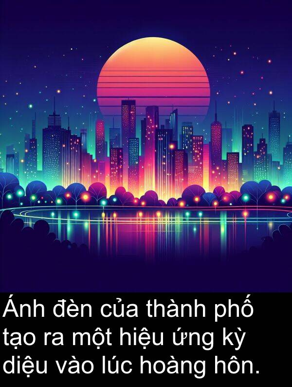 diệu: Ánh đèn của thành phố tạo ra một hiệu ứng kỳ diệu vào lúc hoàng hôn.