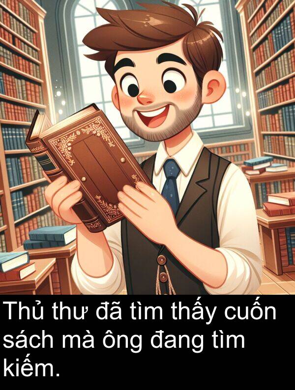 đang: Thủ thư đã tìm thấy cuốn sách mà ông đang tìm kiếm.