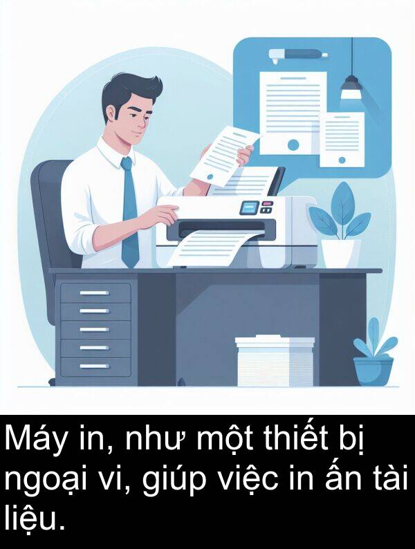 vi: Máy in, như một thiết bị ngoại vi, giúp việc in ấn tài liệu.