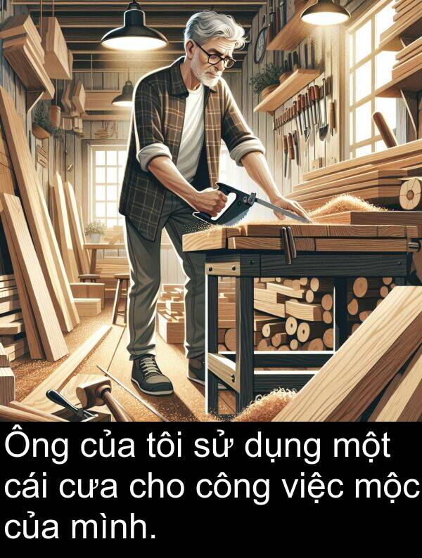 cưa: Ông của tôi sử dụng một cái cưa cho công việc mộc của mình.