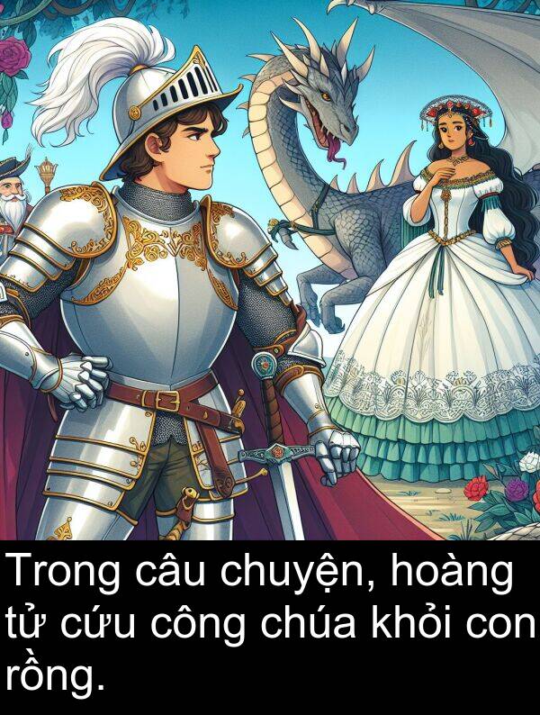 cứu: Trong câu chuyện, hoàng tử cứu công chúa khỏi con rồng.