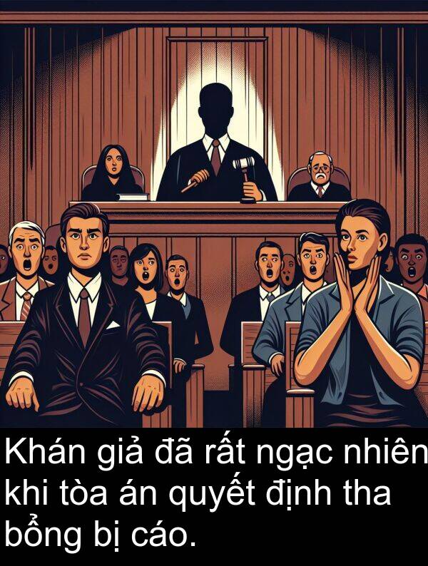 tha: Khán giả đã rất ngạc nhiên khi tòa án quyết định tha bổng bị cáo.