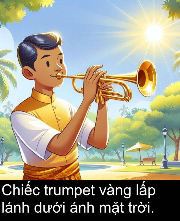 lấp: Chiếc trumpet vàng lấp lánh dưới ánh mặt trời.