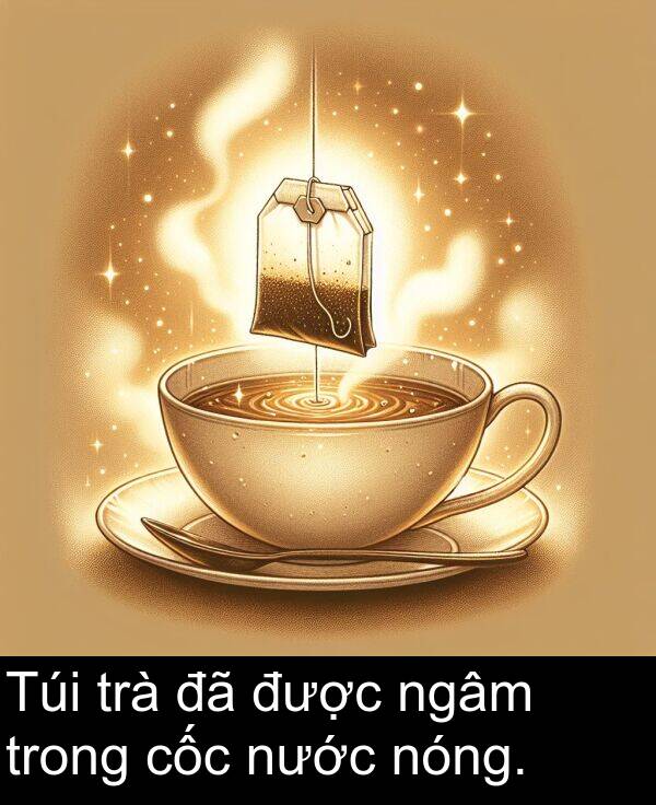 được: Túi trà đã được ngâm trong cốc nước nóng.