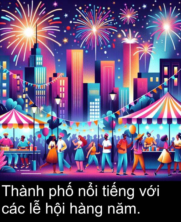 với: Thành phố nổi tiếng với các lễ hội hàng năm.