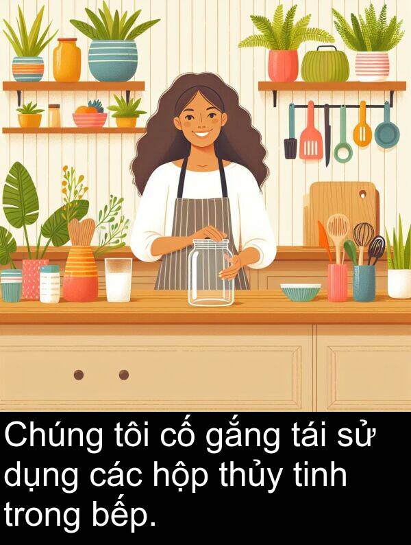 tái: Chúng tôi cố gắng tái sử dụng các hộp thủy tinh trong bếp.