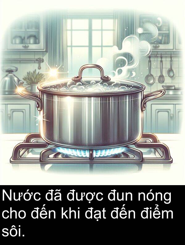 điểm: Nước đã được đun nóng cho đến khi đạt đến điểm sôi.