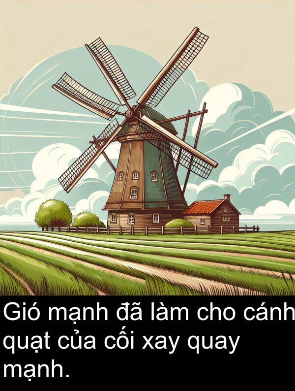 quạt: Gió mạnh đã làm cho cánh quạt của cối xay quay mạnh.