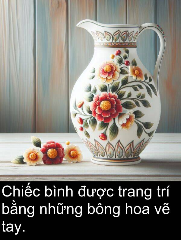 bông: Chiếc bình được trang trí bằng những bông hoa vẽ tay.
