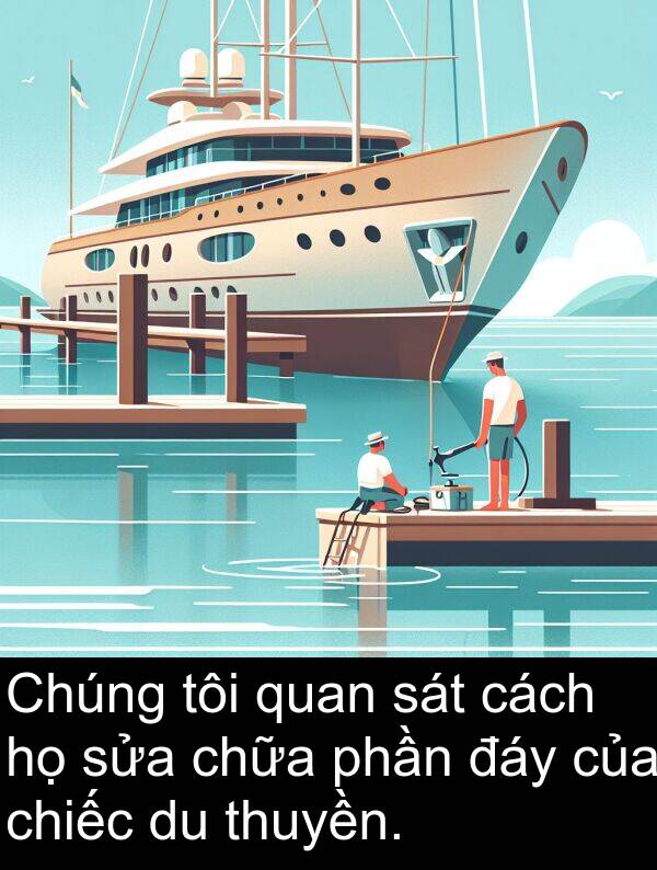 đáy: Chúng tôi quan sát cách họ sửa chữa phần đáy của chiếc du thuyền.