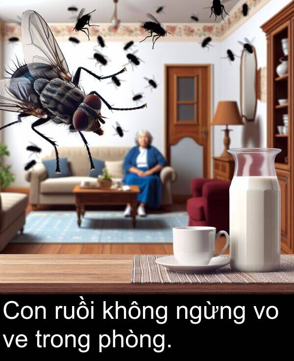 ruồi: Con ruồi không ngừng vo ve trong phòng.