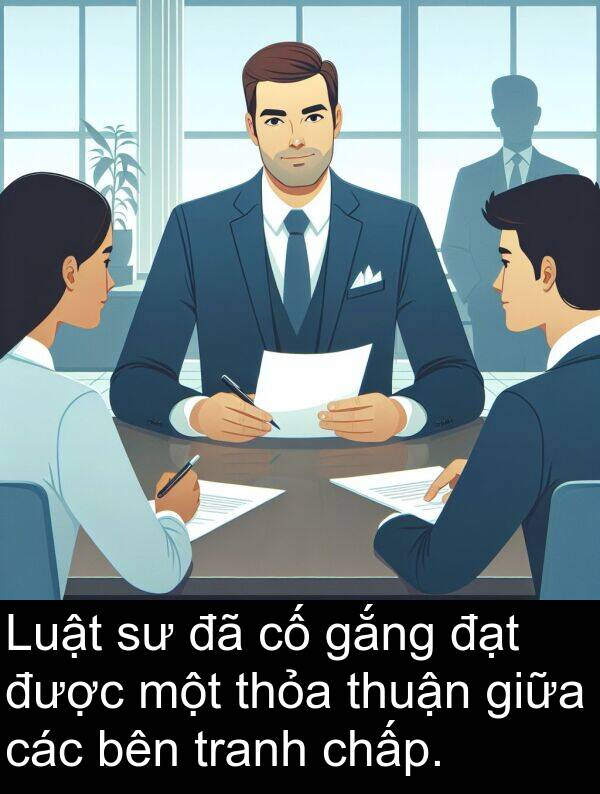 thỏa: Luật sư đã cố gắng đạt được một thỏa thuận giữa các bên tranh chấp.