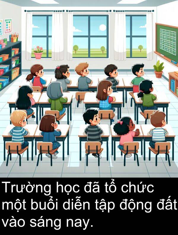 buổi: Trường học đã tổ chức một buổi diễn tập động đất vào sáng nay.
