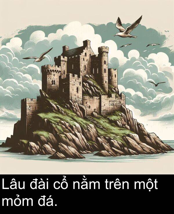 đài: Lâu đài cổ nằm trên một mỏm đá.