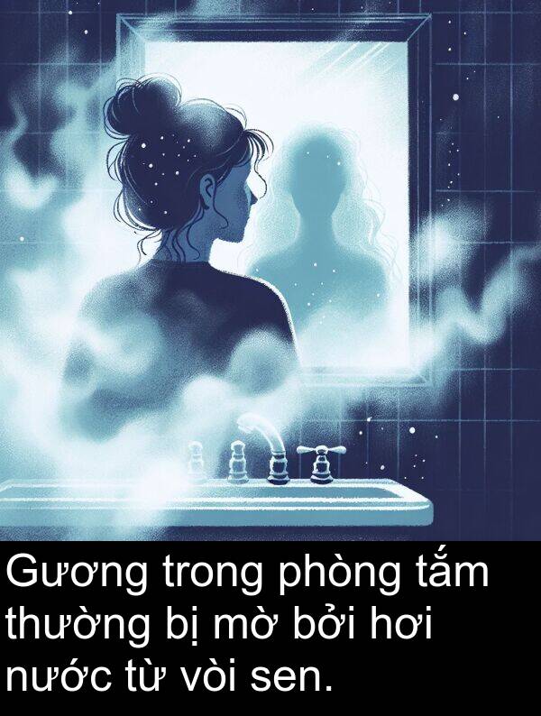 vòi: Gương trong phòng tắm thường bị mờ bởi hơi nước từ vòi sen.