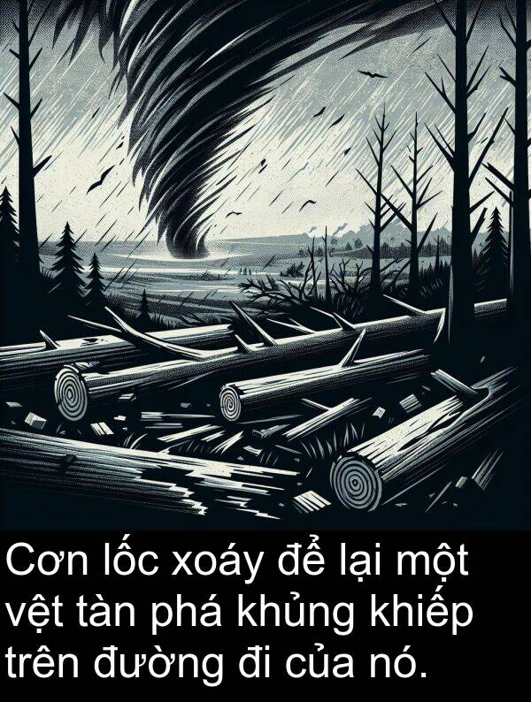 xoáy: Cơn lốc xoáy để lại một vệt tàn phá khủng khiếp trên đường đi của nó.