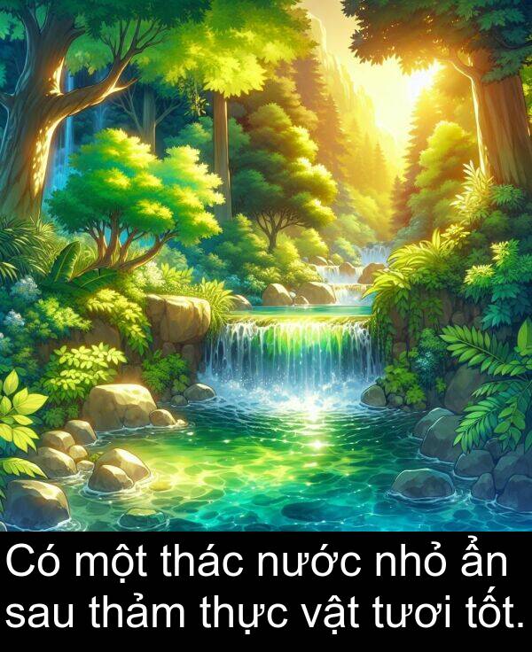 nhỏ: Có một thác nước nhỏ ẩn sau thảm thực vật tươi tốt.