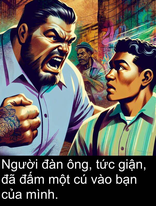 đàn: Người đàn ông, tức giận, đã đấm một cú vào bạn của mình.