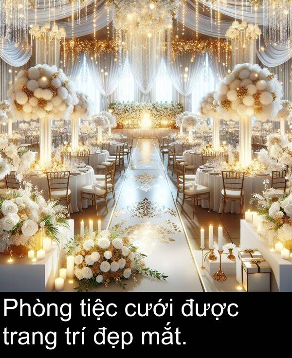 đẹp: Phòng tiệc cưới được trang trí đẹp mắt.