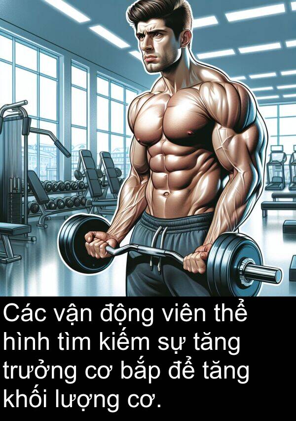 bắp: Các vận động viên thể hình tìm kiếm sự tăng trưởng cơ bắp để tăng khối lượng cơ.