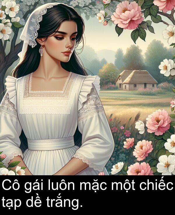 gái: Cô gái luôn mặc một chiếc tạp dề trắng.