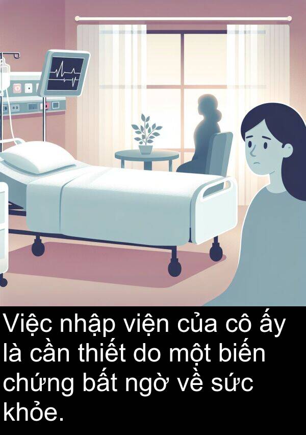 viện: Việc nhập viện của cô ấy là cần thiết do một biến chứng bất ngờ về sức khỏe.