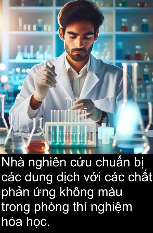 nghiệm: Nhà nghiên cứu chuẩn bị các dung dịch với các chất phản ứng không màu trong phòng thí nghiệm hóa học.
