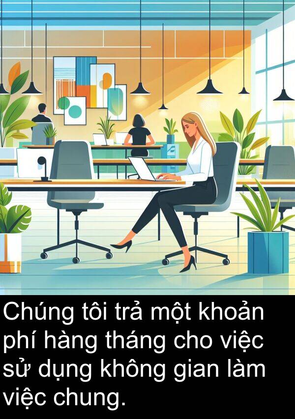 tháng: Chúng tôi trả một khoản phí hàng tháng cho việc sử dụng không gian làm việc chung.
