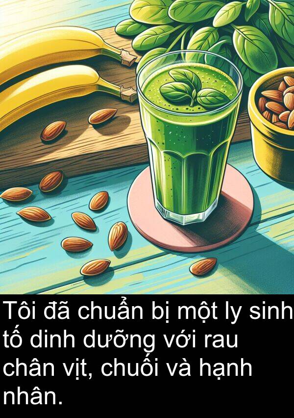 vịt: Tôi đã chuẩn bị một ly sinh tố dinh dưỡng với rau chân vịt, chuối và hạnh nhân.
