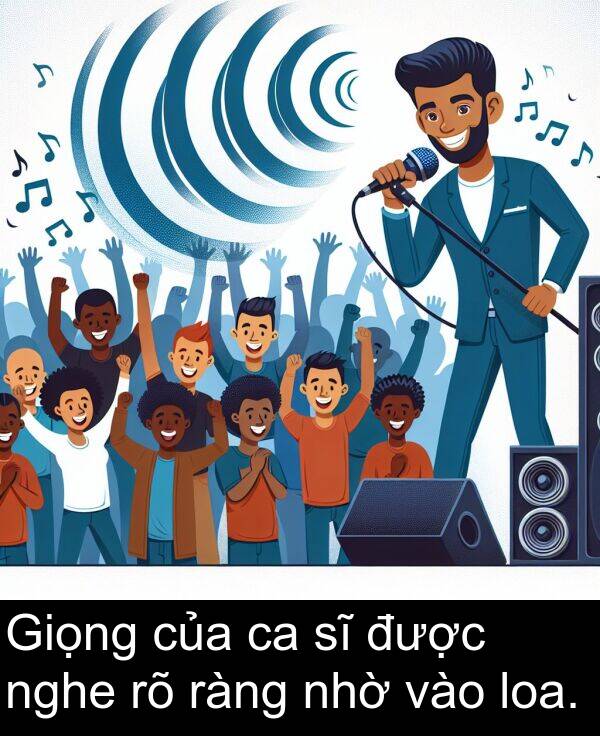 nhờ: Giọng của ca sĩ được nghe rõ ràng nhờ vào loa.