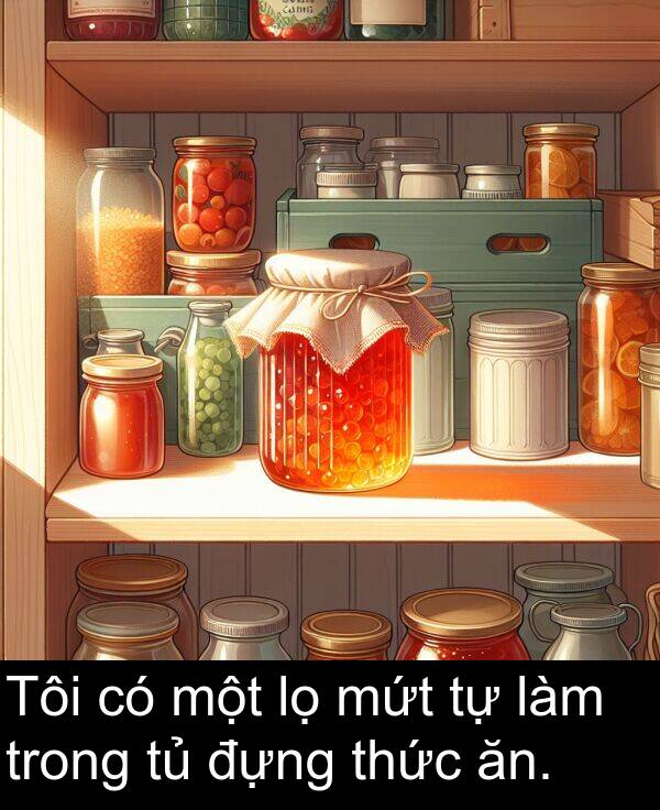đựng: Tôi có một lọ mứt tự làm trong tủ đựng thức ăn.