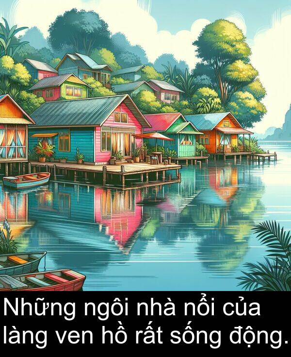 sống: Những ngôi nhà nổi của làng ven hồ rất sống động.
