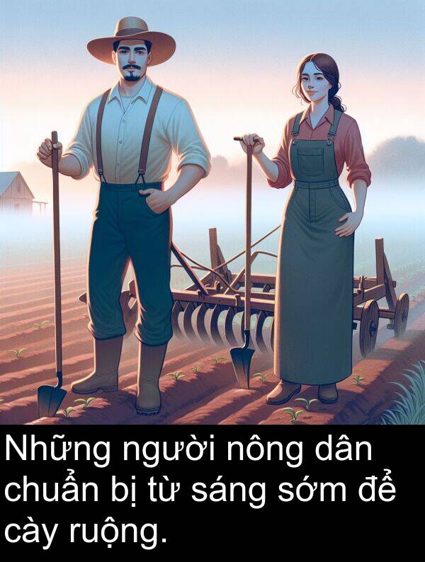chuẩn: Những người nông dân chuẩn bị từ sáng sớm để cày ruộng.