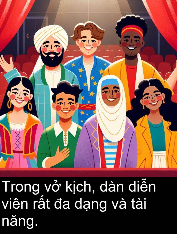 dạng: Trong vở kịch, dàn diễn viên rất đa dạng và tài năng.