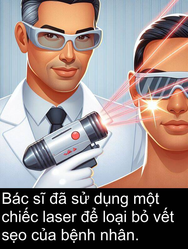 sẹo: Bác sĩ đã sử dụng một chiếc laser để loại bỏ vết sẹo của bệnh nhân.