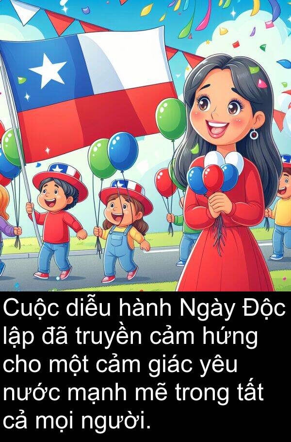 hứng: Cuộc diễu hành Ngày Độc lập đã truyền cảm hứng cho một cảm giác yêu nước mạnh mẽ trong tất cả mọi người.